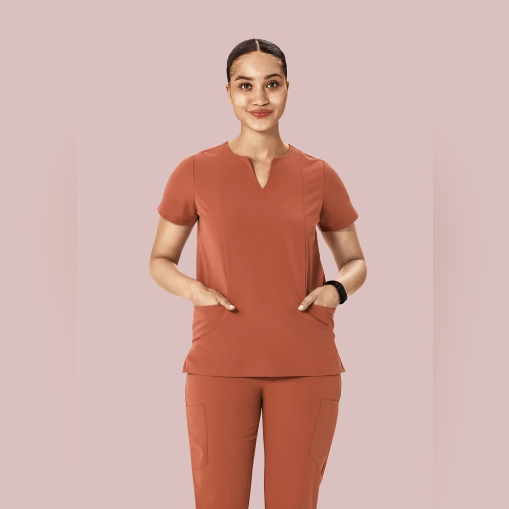 5 Pocket Notch Neck Top Rust Medium Mandala Scrubs
